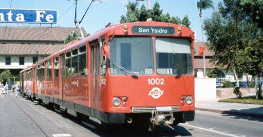 San Diego Trolley Car 1002 in front of the Santa Fe Depot
